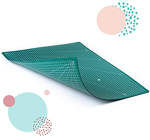 MAXKO Schneidematte A2 (60 x 45 cm), grün, Bastelunterlage schnittfest, selbstheilend, beidseitig bedruckt, metrische Einteilung - Schneideunterlage, Cutting Mat, Schreibtischunterlage