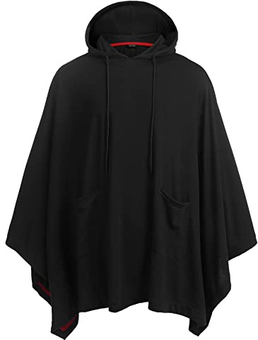 COOFANDY Unisex Casual Hooded Poncho Cape Cloak Fashion Coat Hoodie Pullover with Pocket Black Medium