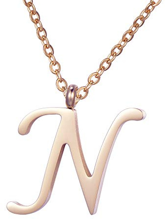 Morella Damen Halskette mit Buchstaben Anhänger Edelstahl Rosegold in Schmuckbeutel