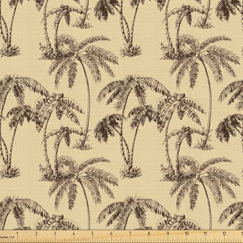 ABAKUHAUS Baum Gewebe als Meterware, Tropische Palmen Hawaii, Schön Gewebten Stoff für Polster und Wohnaccessoires, 1M (148x100cm),Sandbraun Schokolade