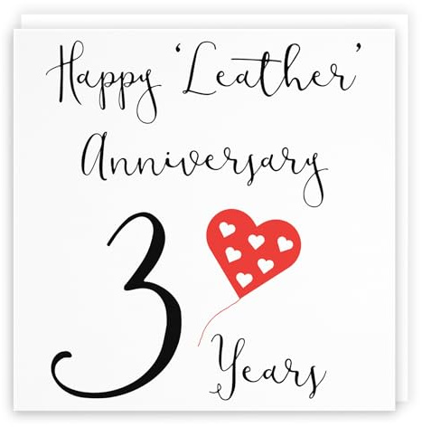 Hunts England Karte zum 3. Hochzeitstag – Happy Leather Anniversary – 3 Jahre – Red Heart Collection – für Paare, Ehemann, Ehefrau, Freunde