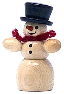 Drechslerei Friedbert Uhlig, Miniatur Nr. 08/D, Schneemann stehend, 5 cm hoch, aus regionalem Holz gedrechselt, echte Handarbeit aus dem Erzgebirge, Weihnachten, Holzkunst, Echtholz, Pyramidenfigur