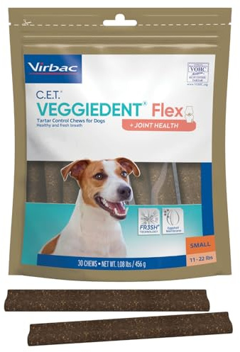 Virbac C.E.T.® VEGGIEDENT® Flex Tartar Control Chews for Dogs - Multifunctional to Support Joint Health, VOHC Approved - Small 11-22lbs