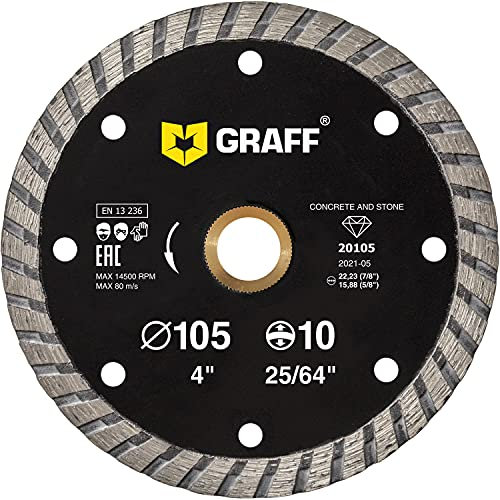 GRAFF 4 Inch Diamond Blade for Angle Grinder - Diamond Cutting Wheel for Cutting Stone, Marble, Granite, Brick, Masonry, Paving Flag, Concrete - Turbo Diamond Saw Blades - 105 mm