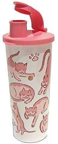 Tupperware Trinkbecher mit Klappverschluss, für Katzenliebhaber, 473 ml, Rosa