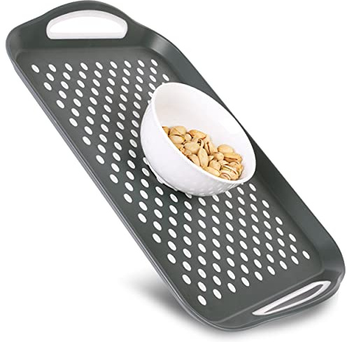 Rectangular Non Slip Serving Tray with Easy Grip Handles. Silicone Nubs On Non Skid Plastic Food Tray - Portable Dinner TV Trays for Eating On Couch- Anti Slip Lap Tray Breakfast in Bed Dinner Tray