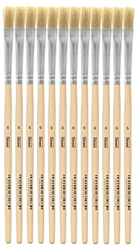 Idena 90095 - Pinceaux de soie, taille 6, avec manche en bois non verni, set de 12, Pinceaux de peinture pour écoliers Hobbykünstler