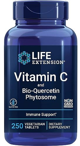Life Extension, Vitamin C and Organic Quercetin Phytosome, 1000mg/15mg, Highly Dosed, 250 Vegan Tablets, Laboratory Tested, Gluten Free, Vegetarian, SOYA Free, Non-GMO