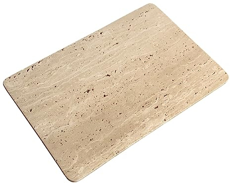 StonePlus Natürlicher Marmor Beige Travertin Tablett Gebäck Käse Tablett Dessert Kaffee Teller Doppelseitig Glatte Marmorplatte (Beige Travertin)