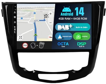 JOYX Android 12 bilradio passar Nissan X-Trail Qashqai J11 Rouge (2014–2018) – inbyggd DAB/DSP/Carplay/Android bil – 4G 64G – kamera MIC gratis – 10,1 tum 2 Din – SWC WiFi fast båt 360-kamera
