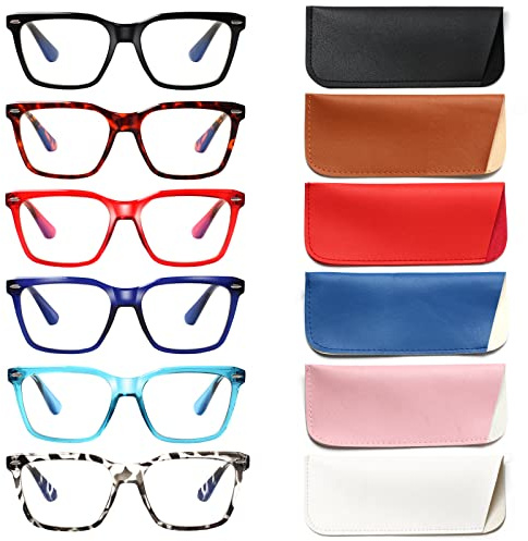 COJWIS 6 Pack Lesebrille Damen Herren Blaulichtfilter Brille Anti-Müdigkeit Computerbrille Gaming Schutzbrille und Großer Rahmen Lesehilfe (6 Farbe Mischen, 1.50, multiplier_x)
