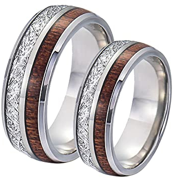 ANAZOZ Freundschaftsringe Wolfram, Ringe Partnerringe mit Gravur gr.60 und gr 54 Silberring Breit 8mm mit Holz Und Metall