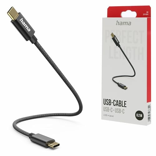 Hama USB C Ladekabel - USB C (USB 2.0 type-C, 3A, 20cm, 480Mbit/s, aufladbar, Nylon) schwarz