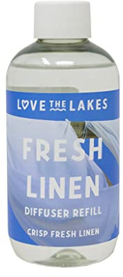 Love the Lakes Fresh Linen Reed Diffuser Refill - 200ml | Uplifting Scent of Freshly Washed Linen | Made in England