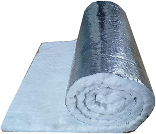 Coperta isolante in fibra di ceramica con rivestimento in foglio di alluminio su un lato, resistente fino a 2300℉, per camino, BBQ, grill, forno, stufa 1x0,61M (Bianco, 30mm)