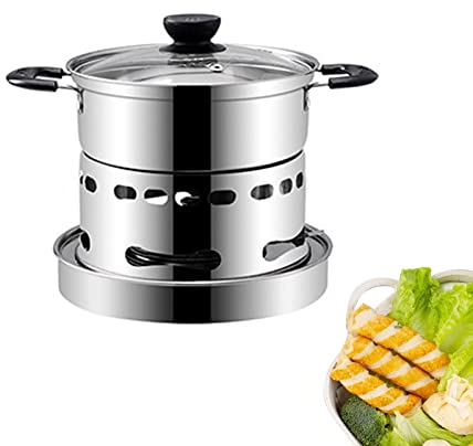 SYFUNLV Kocher Ohne Strom Hot Pot Mini Camping Herd16/18/20cm Campingkocher Edelstahl Tragbarer mit Topf Alkohol Campingherd Kocher Ohne Strom,Ohne Gas Und Strom Campingkocher Set (16cm)