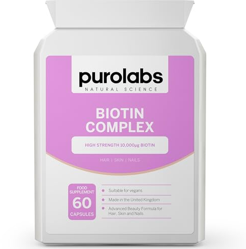 Purolabs Biotin Hair Growth Supplement 10,000μg - Hair Vitamins for Men & Women - Vitamin B7 Tablets for Skin & Nails with Zinc & Selenium - 60 Vegan Capsules - Made in The UK by Purolabs