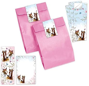 Minkocards 12 Lesezeichen + 12 Notizblöcke + 12 Geschenktüten (rosa) + 12 Aufkleber Pferd Mitgebselset Gastgeschenke für Kindergeburtstag Mädchengeburtstag