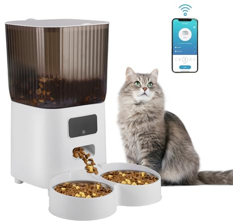 TOPEV Automatic Pet Feeder, 5L WiFi Food Dispenser, Dual Power Supply, 2 Stainless Steel Bowls, APP Control, Programmable for Cats & Dogs