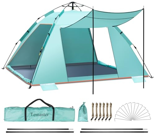 4-5 Person Instant Pop Up Automatic Beach Tent, Extra Large Portable Ventilated Automatic Beach Sun Shelter Tent, UPF 50+ Easy Setup Beach Tent for Picnic,Beach,Garden