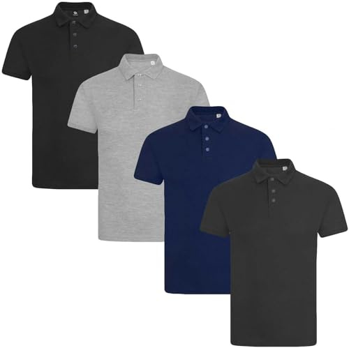 True Face Mens Polo Shirt Plain Tshirt Short Sleeve Summer Work Pique T Shirt Workwear Adult Tee Classic Casual Top Plain Set 1-4 Pack XL