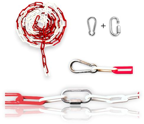to do home Absperrkette Rundstahlkette verzinkt, pulverbeschichtet rot/weiß 6mm 15m - Gliederkette Sicherheitskette Baustellensicherungskette - ideal für Absperren von Flächen, Parkplätzen, Baustellen