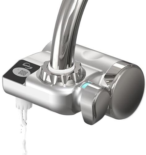 iSpring DFGB1S Filtro de Agua para Grifo con Pantalla Digital | Vida Útil de 600L, Filtro de Bloque de Carbón, Reduce el 99% de Cloro y Mal Sabor, Sistema de Filtración de Grifo