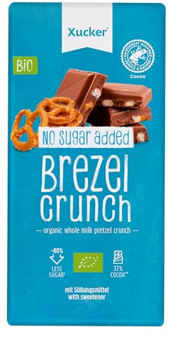Xucker Zuckerfreie Schokolade Brezel Crunch - Bio Schokolade ohne Zucker I Schokolade Zuckerfrei mit Erythrit Zuckererstaz gesüßt 100g I 37% Kakao Anteil I 80% weniger Zucker