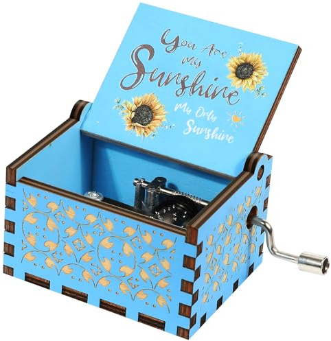 HLZK Carillon musicale in legno antico con manovella, regalo per bambini, amici, amanti, mamma, San Valentino, compleanno, Natale (blu)