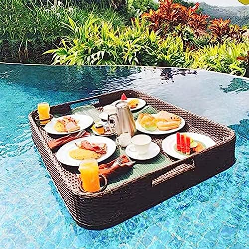 Bandeja flotante rectangular para bebidas, soporte para bebidas de piscina, mesa flotante para piscina, portavasos de piscina, bandeja flotante de ratán, soporte para bebidas de jacuzzi, barra flotan