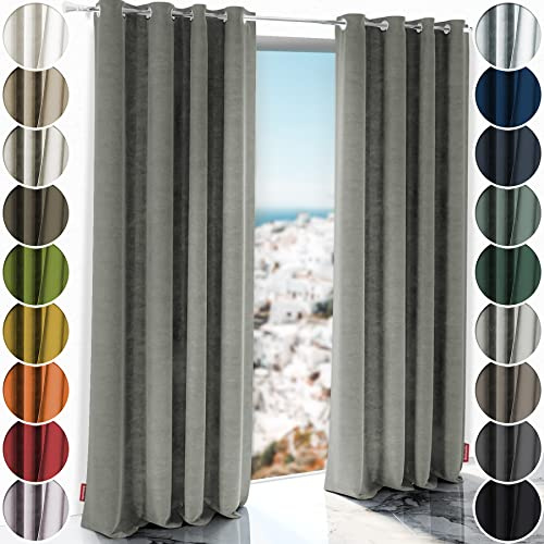 Schuette® Verdunkelungs-Vorhang Gardine mit Ösen ● Millenium Velvet: Umber Gray (Grau) ● 150x130 cm Höhe x Breite (1 Stück) ● Knitterfrei Pflegeleicht Thermo Blickdicht & stark Abdunkelnd