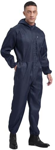 Fldy Mens Work Overalls Boiler Suit Warehouse Garages Workerwear Coveralls Mechanic Uniform Navy Blue M/165