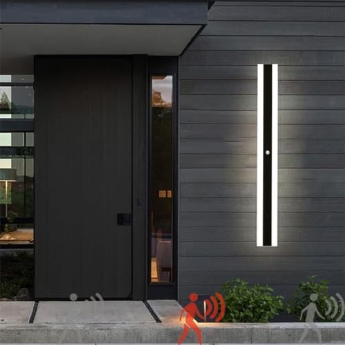 GZZBMY Outdoor Wall Light with Motion Sensor Indoor LED Long Wall Sconce IP67 Waterproof Black Modern Outside Wall Lamp Metal Exterior Wall Lights Porch Patio Living Room Garage (White Light,100CM)