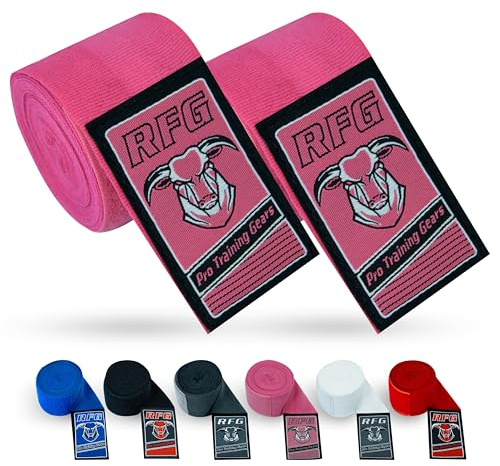RFG Gears Boxbandagen, 2,5 m, 3,5 m und 4,5 m, elastische Daumenschlaufe, Handgelenkschutz, Muay Thai, MMA, Kickboxen, Training, Rosa, 3,5 m