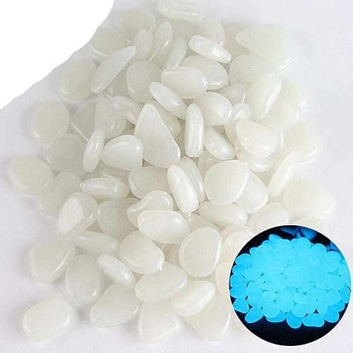 GETSTREE Steine aus dem Garten, leuchtende Kieselsteine, 100 Stück Garten-Glühsteine, Kieselsteine, leuchtende dunkle Gartensteine ​​für Gehweg, Garten, Weg, Aquarium, Vase, Dekoration,(Color:Bianco)