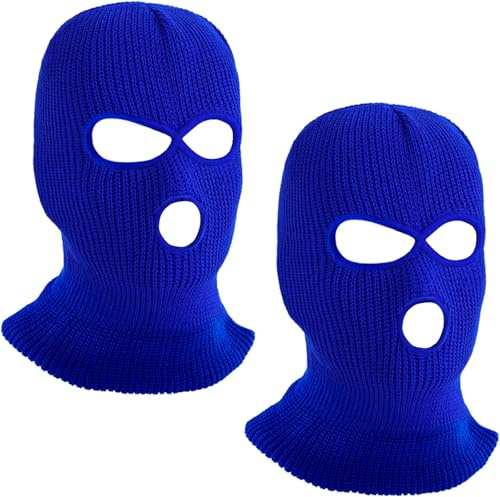 LINSOCLE 2pcs Balaclava - 3-Loch Sturmmaske, Gestrickte Sturmhaube in blau , Multifunktionsmaske, Skimütze für Motorrad und Fahrrad