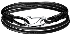 Viwind Lederarmband Damen Geflochtenes 19/20cm Leder armbänder for Damen Männer Multilayer Karabiner aus Edelstahl Manschette Wickelarmband Mit Geschenkbox (20cm, Schwarzes Rundseil)