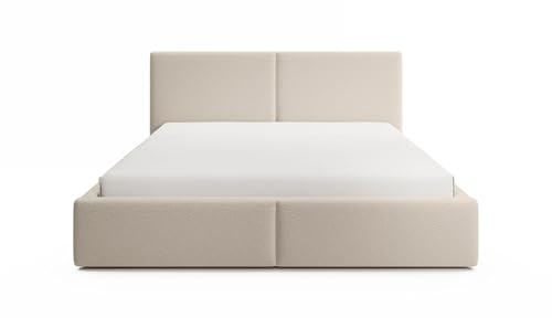 FEDVE Toreira Slim Polsterbett Beige Mit Bettkasten - Doppelbett 180x200 Mit Stauraum