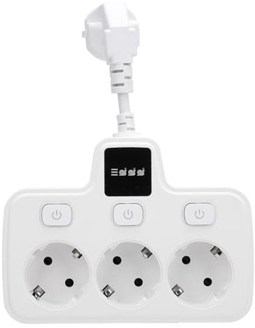 Toma de Corriente de 3 Vías, Adaptador de Múltiples Salidas de Interruptor, Conexión a Tierra de CA de 3 Clavijas para Computadoras Portátiles, Teléfonos, Tabletas y (White)