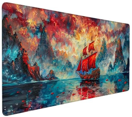 Tapis de Souris XXL 1200 x 600mm, Tapis de Souris de jeu, Sous main Bureau en Tissu, Base Antidérapante, Haute Précision et Vitesse Tapis de Souris, pour Claviers Tapis de Bureau Rouge (Bateau) 6-4