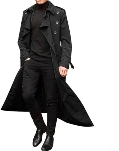 Trench lungo da uomo, alla moda, invernale, ampio, per feste e abbigliamento da lavoro, colore: nero