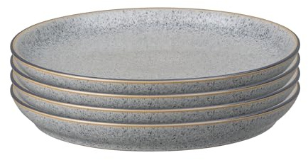 Denby - Studio Grey 4 Piece Coupe Dinner Plate Set - Dishwasher & Microwave Safe Crockery - Unique Hand Glaze Effect - Versatile Piece - Ceramic Stoneware - Chip & Crack Resistant - L26xW26xH3