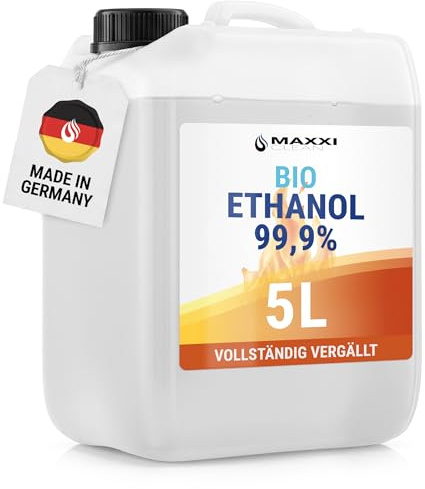 5 Liter Kanister Bioethanol für Tischkamine | Made in Germany | geruchsneutral und rußfrei bei Indoor,- und Outdoor Ethanol-Kaminen | geeignet für Raum,- und Gartenfeuer mit Alkohol-Kamin