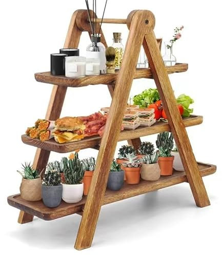 Uwenkjie Wooden tray 3-layer service tray wutong wood, layered cake rack for serving food, party, graduation wedding or birthday party, picnic tray rack
