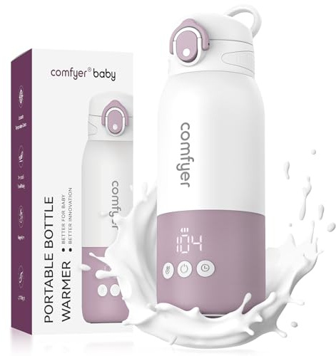 comfyer Tragbarer Flaschenwärmer unterwegs für Baby, Schnelles Aufheizen und Lange Akkulaufzeit 12000mAh, Zwei Heizmodi für Muttermilch und Wasser, 340ml Kapazität, für Auto-und Flugzeugreisen