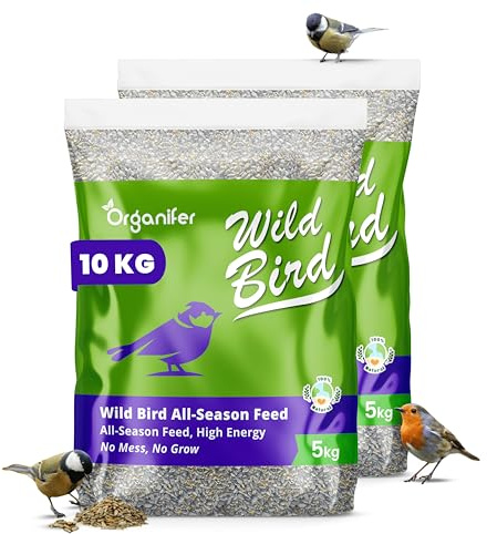 Mangime Per Uccelli Da Giardino (10 Kg) Premium Mix - Nessun Disordine, Senza Germi E Senza Erbacce, Ricco Di Grassi E Proteine ​​- Adatto A Tutte Le Stagioni, Casette Per Uccelli E Silos - Organifer