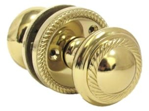 Epsom Door Handle Brass Plated Round Door Knob Set Including Tubular Latch - Georgian Style Sprung Internal and External Door Knobs for Mortice Locks and Tubular Latches. Sets 4