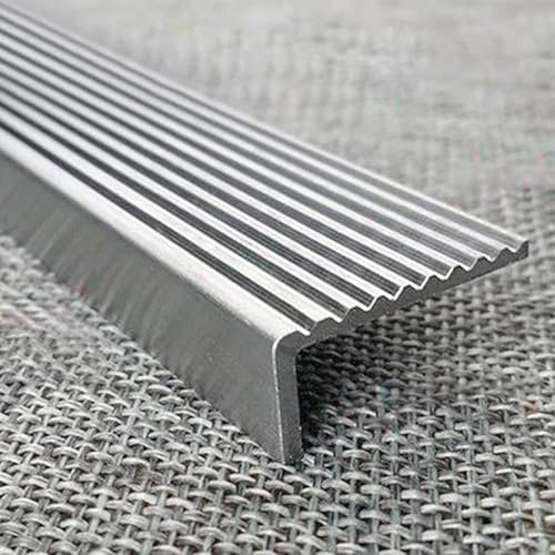 Stair Nosing Silver Stair Nosing Corner Strip/Staircase Step Protector, Wear Resistant Transition Strip Stainless Steel, L-Shape Stair Edge Trim for Yard(W4xH2cm(1 5/8X3/4))