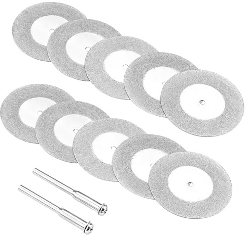 10Pcs 50mm Diamond Cutting Disc Saw Blades with 2Pcs Mandrel 1/8'' Shank, Cut Off Wheel Stone Cutter Discs for Rotary Tool Cutting Polishing Glass Tile Jade Ceramic