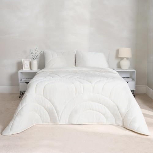 OHS Summer Duvet King Size Coverless Duvet 7.5 Tog, Soft Warm Microfibre Fabric Arches Quilted Design Coverless Duvets Lightweight Comfort Washable King Size Duvets & Pillowcases, Cream